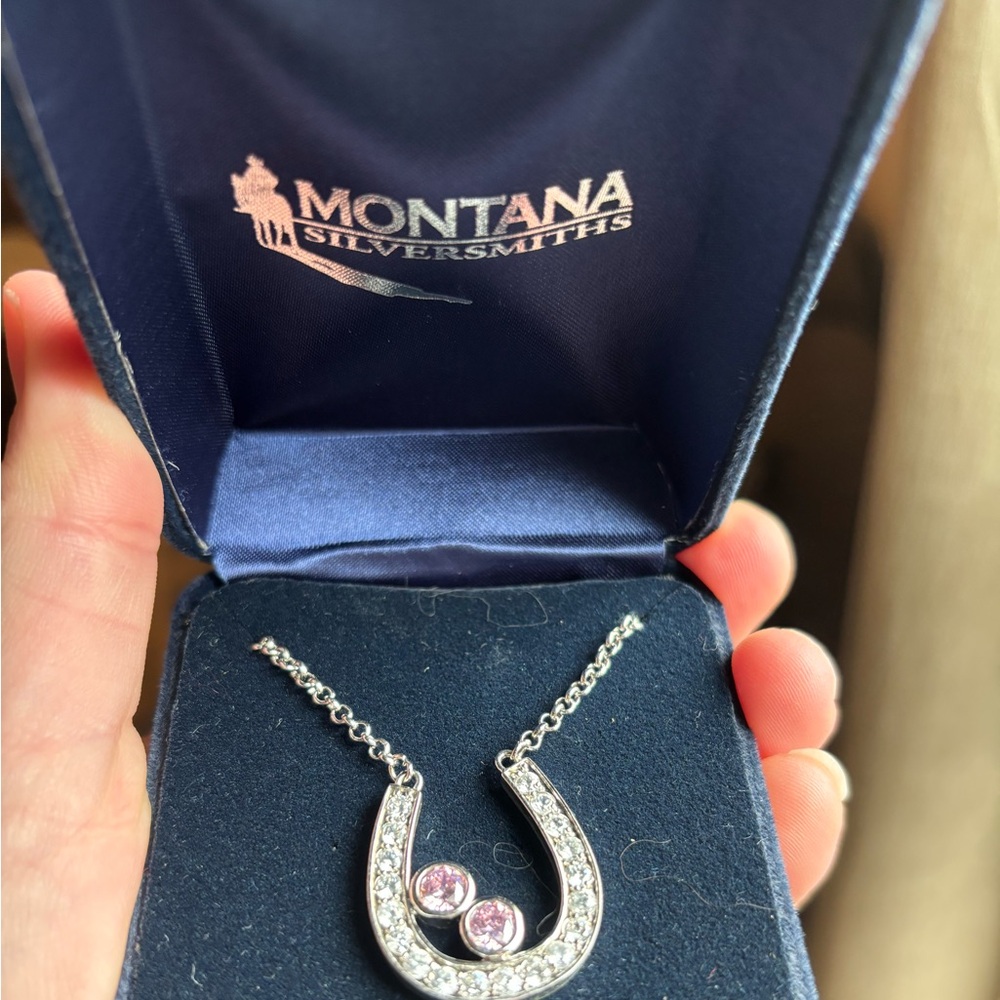 Montana silversmith CZ horseshoe necklace.